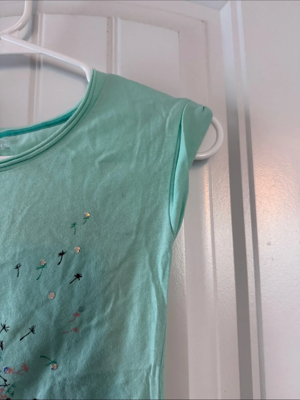 Gently worn Cherokee Mint Bunny Graphic Tee with Navy Floral Skirt Set